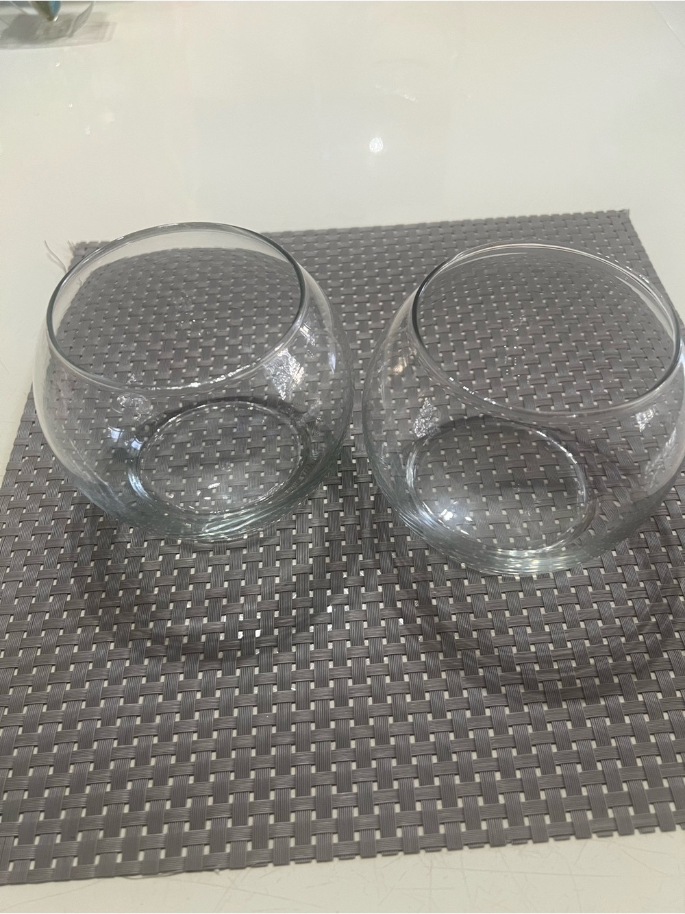 Clear Glass Round Bowl Vase Pair - Modern Home Dining Accent